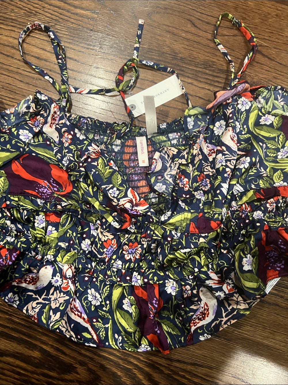 Floral Navy Smocked Crop Top with Adjustable Straps